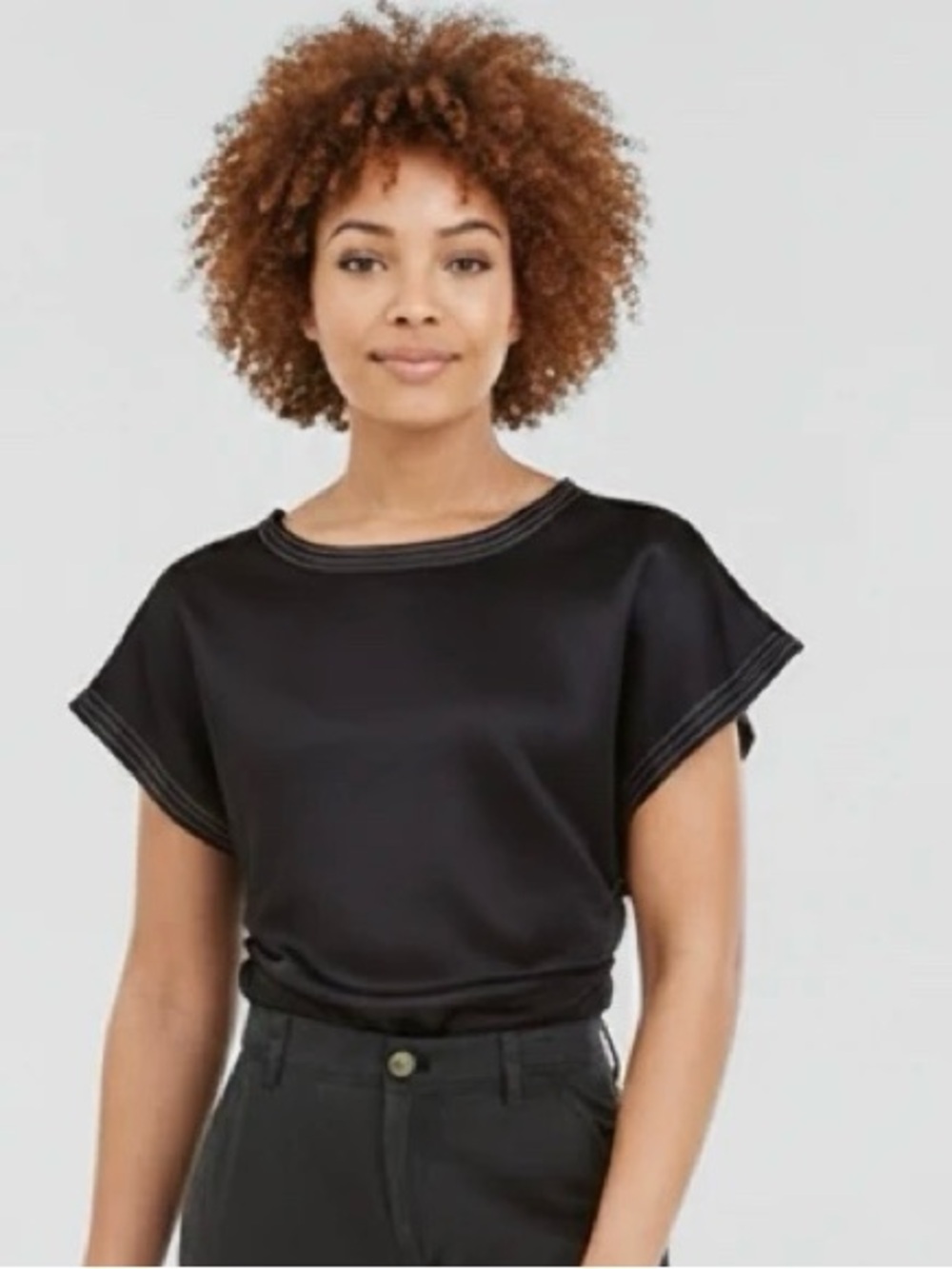 As U Wish Short Sleeve V Back Black Women's Top